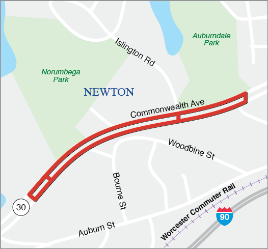 Newton: Reconstruction of Commonwealth Avenue (Route 30), from East of Auburn Street to Ash Street